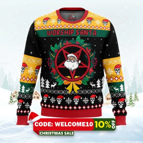 worship santa ugly christmas sweater 1