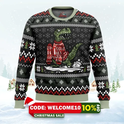 wrong size dinosaurs ugly christmas sweater 1
