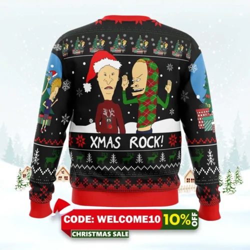 xmas rock beavis and butthead ugly christmas sweater 2