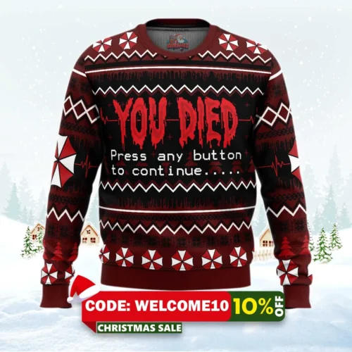 you died resident evil ugly christmas sweater 1