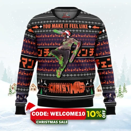 you make it feel like christmas chainsaw man ugly christmas sweater 1