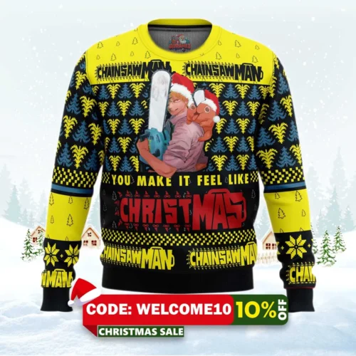 you make it fell like christmas chainsaw man ugly christmas sweater 1