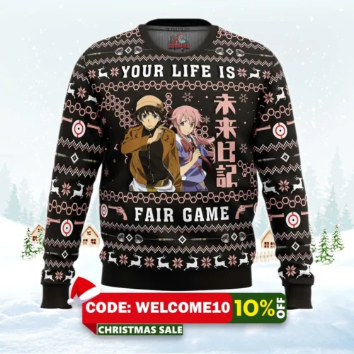 your life is fair game future diary ugly christmas sweater 1