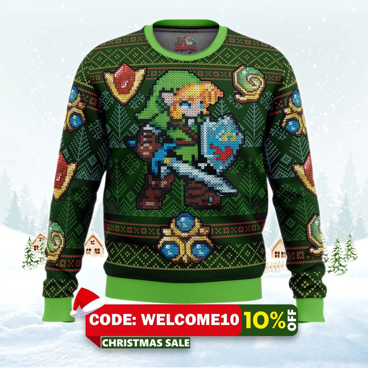 zelda link green ugly christmas sweater 1 zelda link green ugly christmas sweater 1