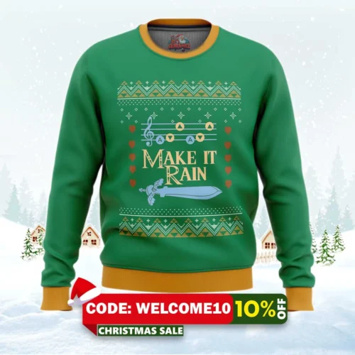 zelda make it rain ugly christmas sweater 1