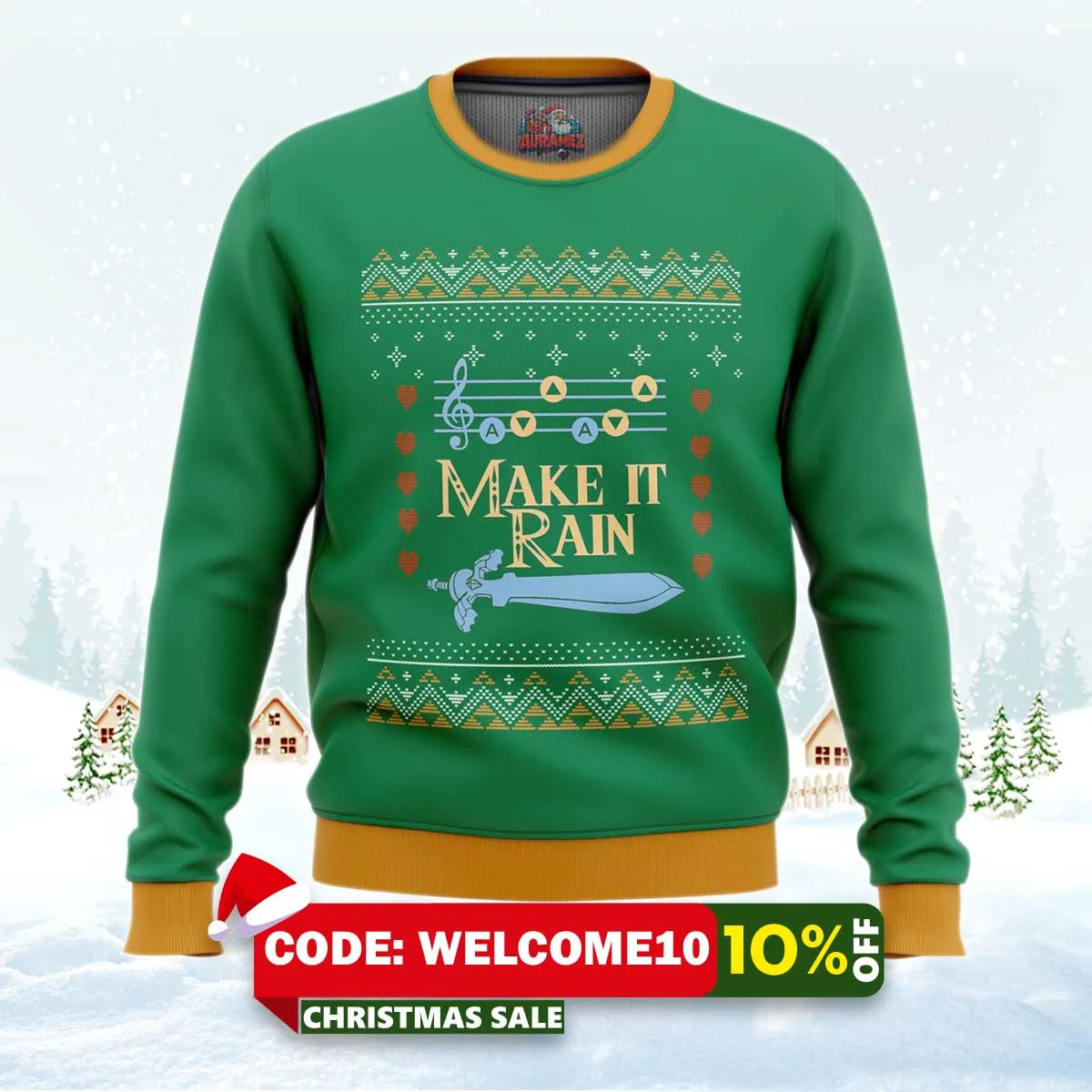 zelda make it rain ugly christmas sweater 1 zelda make it rain ugly christmas sweater 1